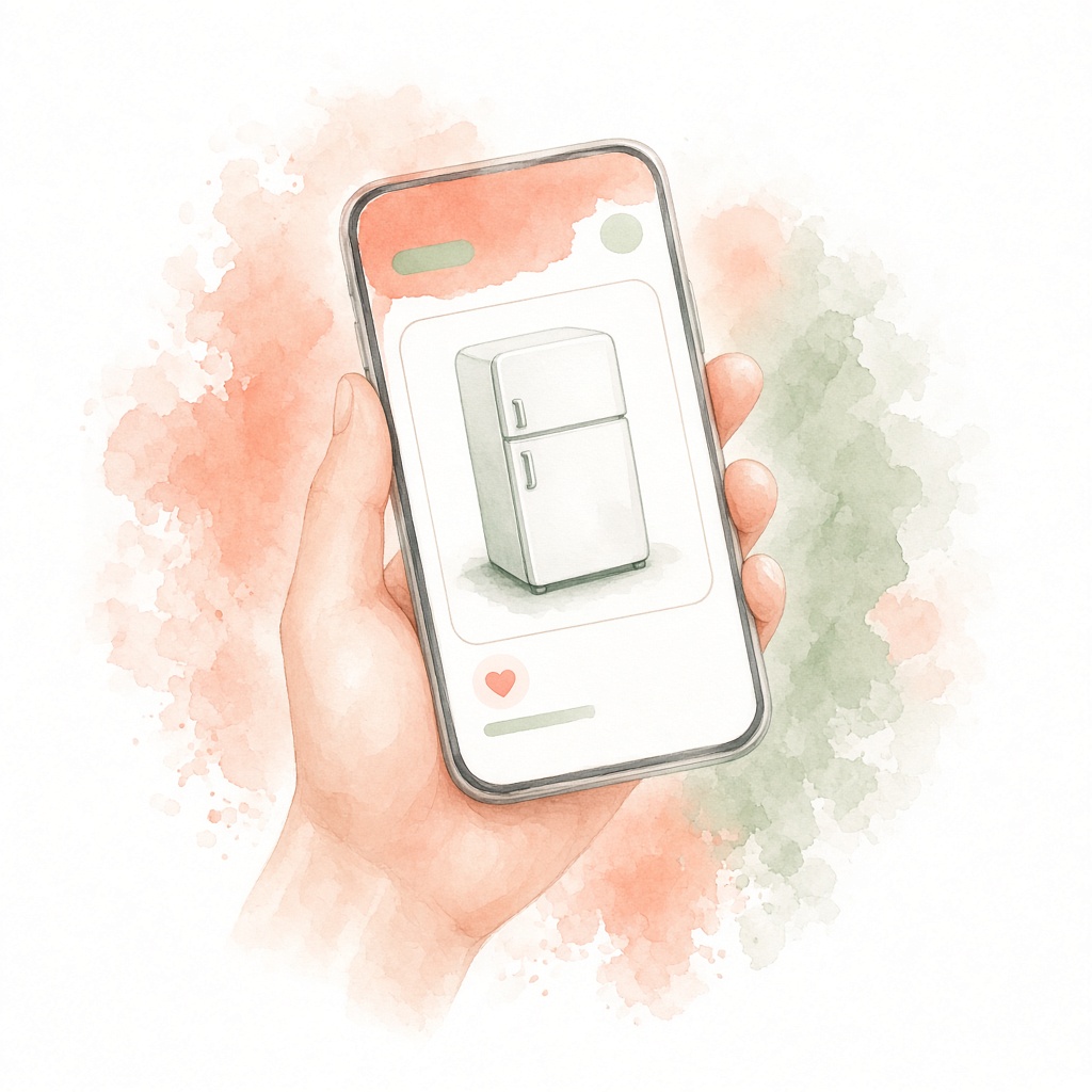 Smartphone mit einer Anzeige für einen Kühlschrank
